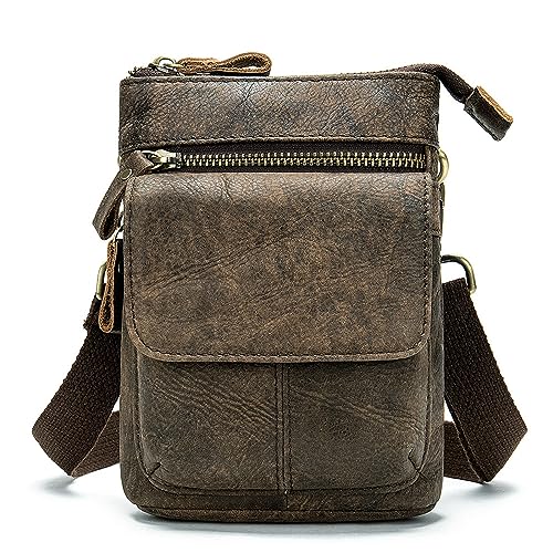 Gürteltasche Leder Leder Umhängetasche Mini Kleine Tasche Herrentasche Reisesport Wandern (Farbe : Coffee, Size : 12x4x18cm) von ONDIAN