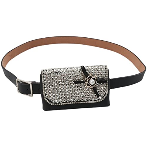 Gürteltasche für Damen Frauen-Strass-Kristall-Mini-niedliche Gürteltasche Dual-Purpose-PU-Leder-Gürtel (Farbe : Black1, Size : Free Size) von ONDIAN