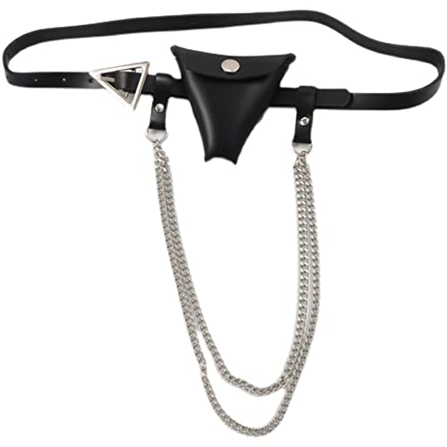Gürteltasche für Damen Mini-Kompakt-Gürteltasche mit dreieckiger Gürtelschnalle und Kette (Farbe : Black, Size : Free Size) von ONDIAN