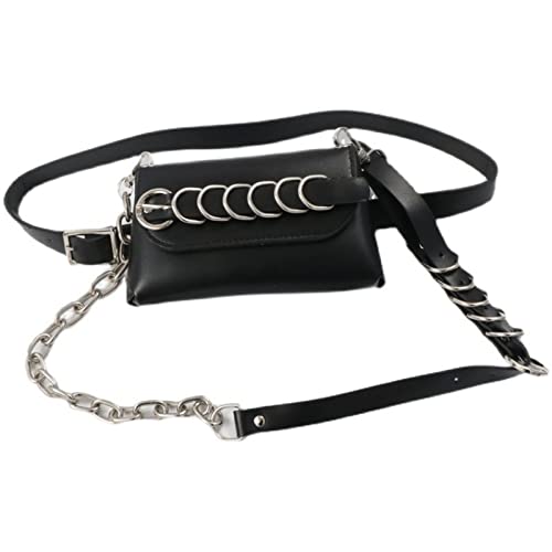 Gürteltasche für Damen Taillentasche aus PU-Leder mit Dicker Kette und doppeltem Verwendungszweck (Farbe : Black 1, Size : Free Size) von ONDIAN