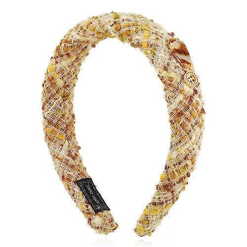 Haarreifen für Damen Vintage Knitted Button Hairband for Going Out With Versatile Hair Stirnbänder (Farbe : Gelb, Size : 12x3.2cm) von ONDIAN