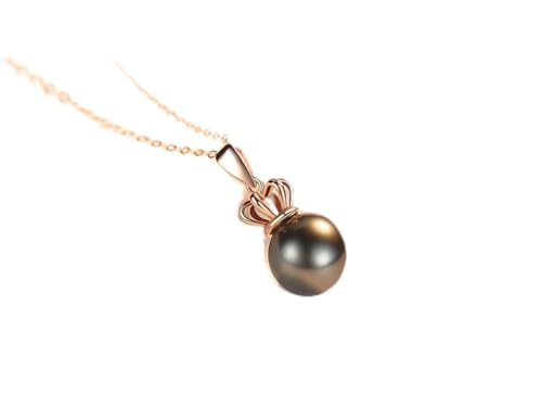 Hochwertige runde 8-9 mm weiße Akoya-Perle/schwarze Tahiti-Perle mit 18-Karat-Kronen-Anhänger-Halskette – AAAA-Qualität. Eine 18-Karat-Kette ist kostenlos im Lieferumfang enthalten und eine Schmucksc von ONDIAN