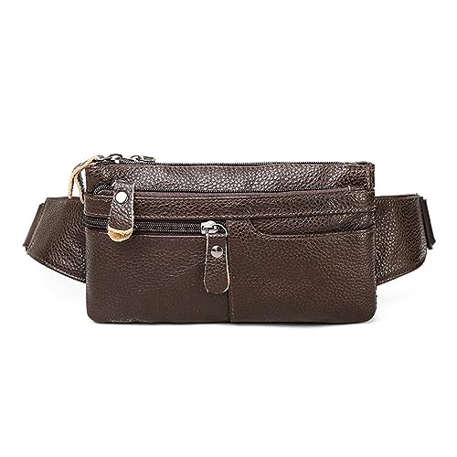 Hüfttasche Leder Herren Hüfttasche Business Crossbody Tasche Brusttasche Reise Sport Wandern, coffee, 22x13x4cm von ONDIAN