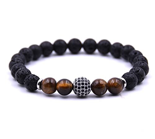 ONDIAN 8 mm schwarzer Fels, Lavastein, runde Perlen, Tigerauge-Armband und kleiner Schmuck für Damen und Herren – Farbe von ONDIAN
