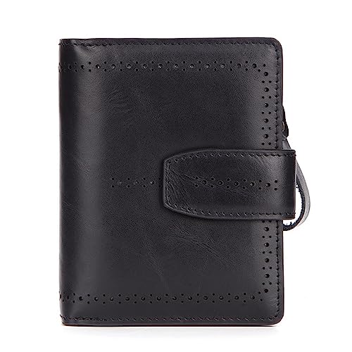 ONDIAN Damen Geldbörse Damen-Kartenetui aus Leder mit kurzem Reißverschluss Geldbörse Damen Klein (Farbe : Black, Size : 11.5x3.5x9.5cm) von ONDIAN