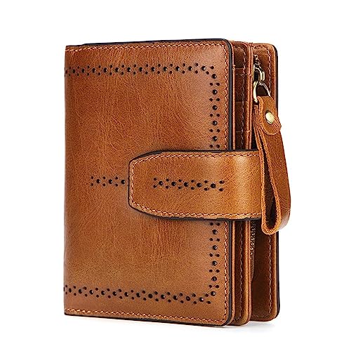 ONDIAN Damen Geldbörse Damen-Kartenetui aus Leder mit kurzem Reißverschluss Geldbörse Damen Klein (Farbe : Braun, Size : 11.5x3.5x9.5cm) von ONDIAN