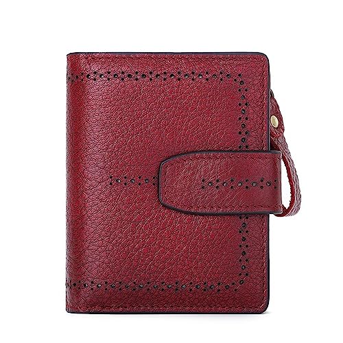 ONDIAN Damen Geldbörse Damen-Kartenetui aus Leder mit kurzem Reißverschluss Geldbörse Damen Klein (Farbe : rot, Size : 11.5x3.5x9.5cm) von ONDIAN