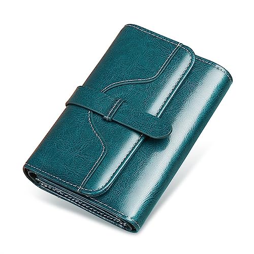 ONDIAN Damen Geldbörse Kurze, Schlichte Hundred-Geldbörse aus Leder for Damen mit dreifacher Faltung Geldbörse Damen Klein (Farbe : Blau, Size : 14.5x3x9.5cm) von ONDIAN