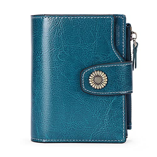 ONDIAN Damen Geldbörse Leder-Geldbörse, Kurze RFID-Schutz-Mode-Clutch mit Schnallen-Clutch Geldbörse Damen Klein (Farbe : Blau, Size : 12.5x10x2.5cm) von ONDIAN