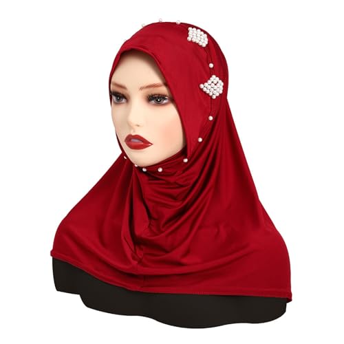 ONDIAN Damen Turbanmütze Mit Perlen besetzter, mit Wickelkopf verzierter Turban-Hut Kopftuch für Frauen (Farbe : rot, Size : One Size) von ONDIAN
