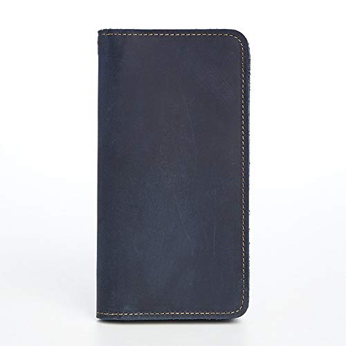 ONDIAN Geldbörse für Herren Lange Herren-Geldbörse aus Leder mit Ausweisfenster, Clutch Bag Business (Farbe : Blau, Size : 9x18x1.5cm) von ONDIAN