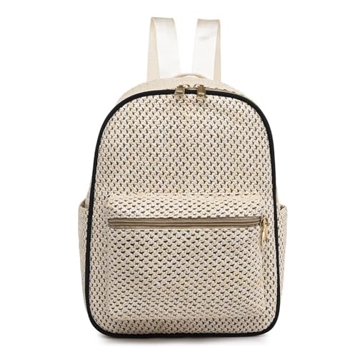 ONDIAN Gewebter Rucksack für Damen Strand-Stroh-Freizeittasche, Damen-Freizeit-Stroh-Rucksack(Farbe:Beige) von ONDIAN