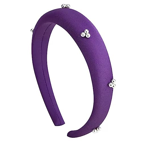 ONDIAN Haarreifen für Damen Perlen-Satin-Schwamm-Haarband, einfaches Druck-Haar-Stirnband Stirnbänder (Farbe : Lila, Size : 14.5x14.5cm) von ONDIAN