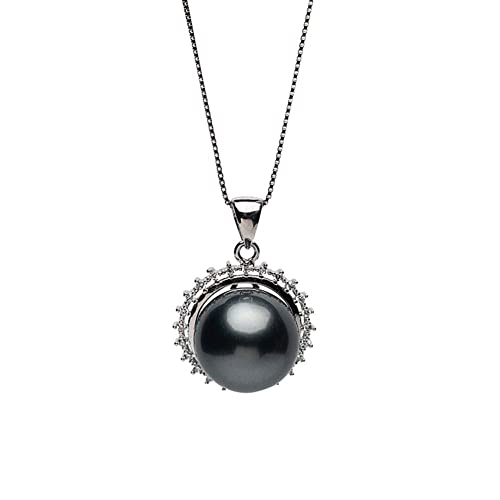 ONDIAN Halskette mit schwarzem Perlenanhänger aus 925er Sterlingsilber, 12 mm, Perlengeschenke für Frauen, Ehefrau, Mutter von ONDIAN