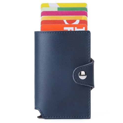 ONDIAN Kreditkartenetui Automatisches Pop-up-Kartenetui aus Leder mit Mehreren Kartenhaltern für Frauen Männer (Farbe : Blau, Size : 10x6.5x1.5cm) von ONDIAN