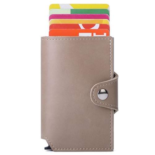 ONDIAN Kreditkartenetui Automatisches Pop-up-Kartenetui aus Leder mit Mehreren Kartenhaltern für Frauen Männer (Farbe : Khaki, Size : 10x6.5x1.5cm) von ONDIAN