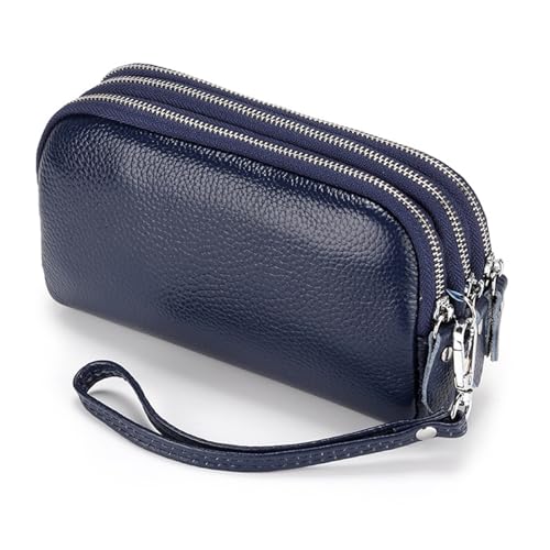 ONDIAN Lange Geldbörse Damen Damen-Clutch-Tasche, dreifacher Reißverschluss, Handgelenk-Ledertasche, Lange Geldbörse Damen Geldbörse (Farbe : Blau, Size : 18.5x10.5x5.5cm) von ONDIAN