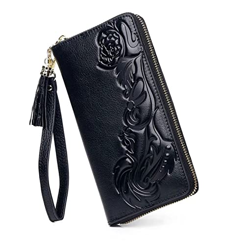 ONDIAN Lange Geldbörse Damen Damen Geldbörse Blumenmuster Lange Geldbörse Reißverschluss Handtasche Kupplung Damen Geldbörse (Farbe : Black, Size : 20x10x2.5cm) von ONDIAN