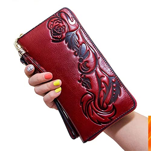 ONDIAN Lange Geldbörse Damen Damen Geldbörse Blumenmuster Lange Geldbörse Reißverschluss Handtasche Kupplung Damen Geldbörse (Farbe : Wine red, Size : 20x10x2.5cm) von ONDIAN