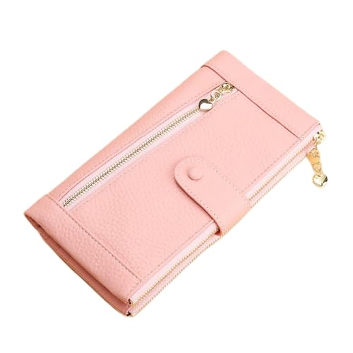 ONDIAN Lange Geldbörse Damen Damen-Geldbörse aus Leder, Geldbörse, Reißverschlusstasche, Handy-Clutch, Kartentasche Damen Geldbörse (Farbe : Rosa, Size : 19.5x11x2cm) von ONDIAN