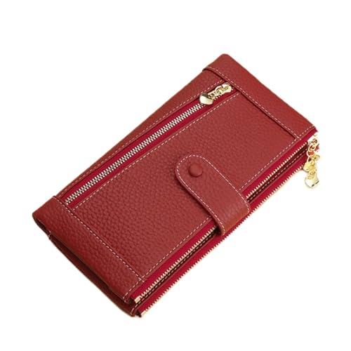 ONDIAN Lange Geldbörse Damen Damen-Geldbörse aus Leder, Geldbörse, Reißverschlusstasche, Handy-Clutch, Kartentasche Damen Geldbörse (Farbe : rot, Size : 19.5x11x2cm) von ONDIAN