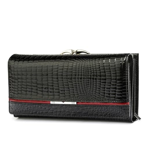 ONDIAN Lange Geldbörse Damen Damen-Geldbörse aus Leder, Lackleder, Damen-Clutch, Leder-Geldbörse Damen Geldbörse (Farbe : 2, Size : 18.5x9.5x3.5cm) von ONDIAN