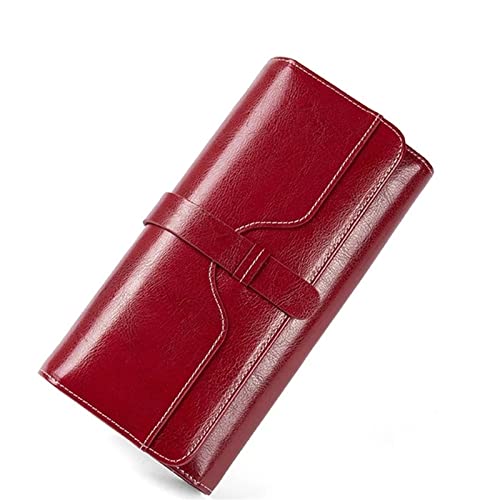 ONDIAN Lange Geldbörse Damen Damen-Leder-Vintage-Brieftasche, Lange, dreifach gefaltete Tasche mit großer Kapazität Damen Geldbörse (Farbe : rot, Size : 19x10x3cm) von ONDIAN