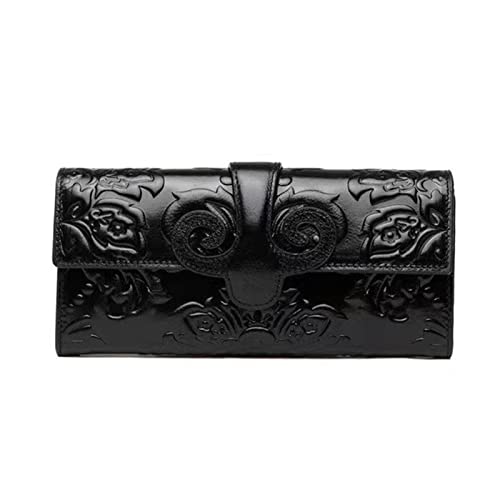 ONDIAN Lange Geldbörse Damen Floral Leather Wallet Women's Long Leather Wallet Women's Purse Damen Geldbörse (Farbe : Black, Size : 19.5x10x2cm) von ONDIAN