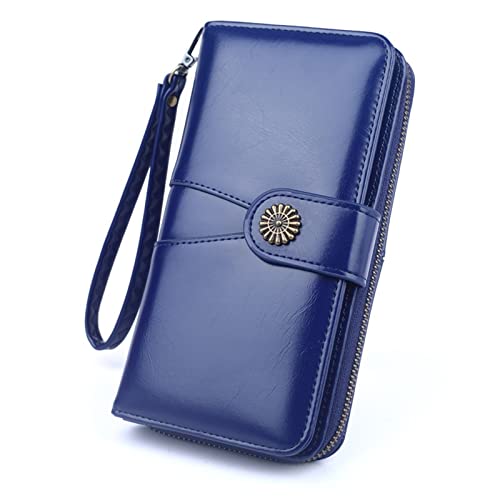 ONDIAN Lange Geldbörse Damen Handytasche Kartentasche weibliche Lange Ölwachs Leder Geldbörse Damen Geldbörse (Farbe : Dark Blue, Size : 20x10x3cm) von ONDIAN