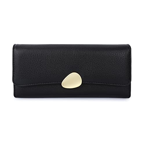 ONDIAN Lange Geldbörse Damen Ladies Purse Lychee Trifold Wallet Ladies Clutch Damen Geldbörse (Farbe : Black, Size : 19.1x9.4x3.8cm) von ONDIAN