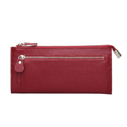 ONDIAN Lange Geldbörse Damen Leder-Geldbörse for Damen, Langer Clip, lässige Damen-Geldbörse, schlanke Geldbörse Damen Geldbörse (Farbe : rot, Size : 19.5x10x0.5cm) von ONDIAN