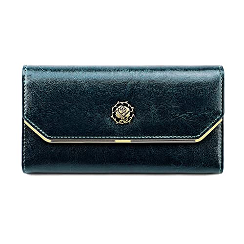 ONDIAN Lange Geldbörse Damen Vintage Damen Geldbörse Urlaub Geldbörse Leder Kartentasche Damen Geldbörse (Farbe : Peacock Blue, Size : 19x9.7x3cm) von ONDIAN