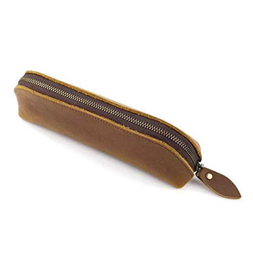 ONDIAN Leder Federmäppchen Federmäppchen aus Leder im Vintage-Stil mit Reißverschluss for Männer und Frauen Studenten Kinder (Farbe : Light Brown, Size : 18x5x4.5cm) von ONDIAN