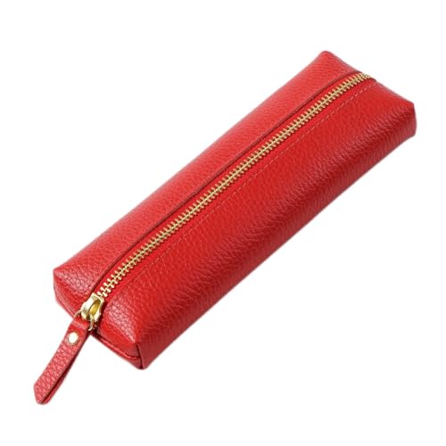 ONDIAN Leder Federmäppchen Kreative Leder-Stifttasche mit Reißverschluss, kleine Tasche for frisches Briefpapier für Arbeit, Büro (Farbe : rot, Size : 20.5x6cm) von ONDIAN