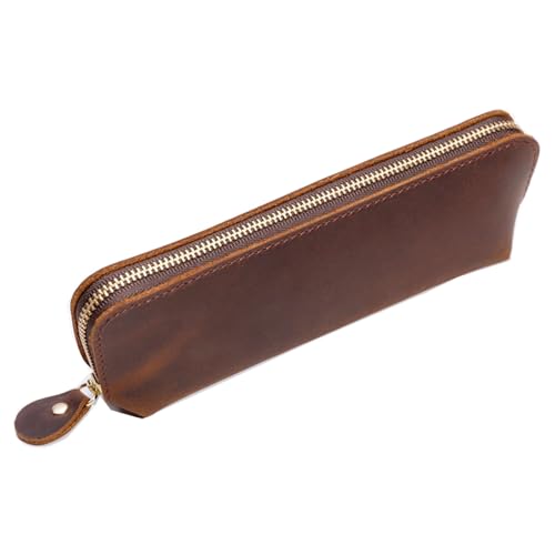 ONDIAN Leder Federmäppchen Kreativer Vintage-Stift-Organizer, handgefertigt, Reißverschluss-Stiftetui aus Leder für Arbeit, Büro (Farbe : Braun, Size : 19x4.5x6cm) von ONDIAN