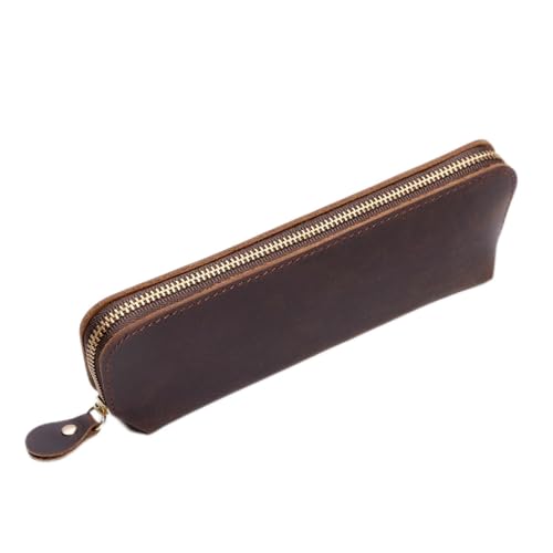 ONDIAN Leder Federmäppchen Kreativer Vintage-Stift-Organizer, handgefertigt, Reißverschluss-Stiftetui aus Leder für Arbeit, Büro (Farbe : Coffee, Size : 19x4.5x6cm) von ONDIAN