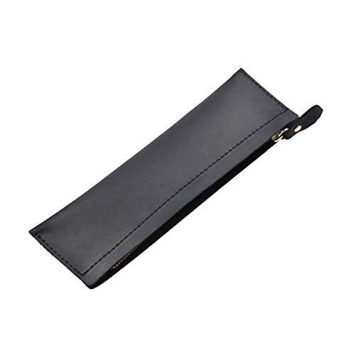 ONDIAN Leder Federmäppchen Leder-Federmäppchen mit Reißverschluss, Stiftetui, Schreibwarentasche Studenten Kinder (Farbe : Black, Size : 190x60mm) von ONDIAN