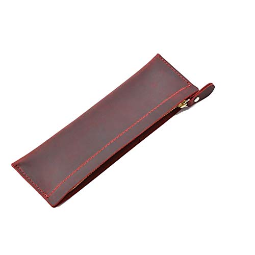 ONDIAN Leder Federmäppchen Leder-Federmäppchen mit Reißverschluss, Stiftetui, Schreibwarentasche Studenten Kinder (Farbe : Wine red, Size : 190x60mm) von ONDIAN