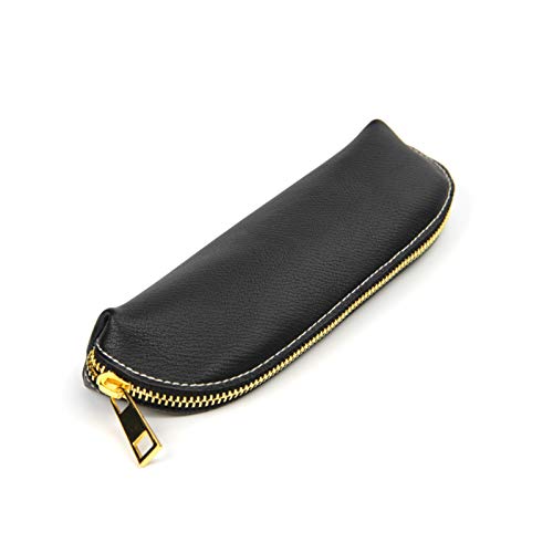 ONDIAN Leder Federmäppchen Leder-Reißverschluss-Stiftetui, Beutelhalter, Reisetasche Studenten Kinder (Farbe : Black, Size : 19.5x6cm) von ONDIAN