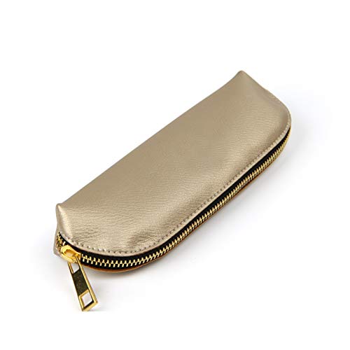 ONDIAN Leder Federmäppchen Leder-Reißverschluss-Stiftetui, Beutelhalter, Reisetasche Studenten Kinder (Farbe : Gold, Size : 19.5x6cm) von ONDIAN