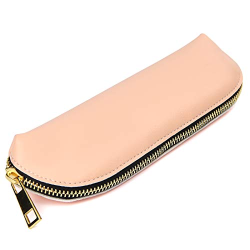 ONDIAN Leder Federmäppchen Leder-Reißverschluss-Stiftetui, Beutelhalter, Reisetasche Studenten Kinder (Farbe : Rosa, Size : 19.5x6cm) von ONDIAN