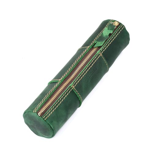 ONDIAN Leder Federmäppchen Leder-Reißverschluss-Stifttasche, handgefertigte Stifttasche, Schreibwaren-Aufbewahrungstasche für Arbeit, Büro (Farbe : Dark Green, Size : 20.5x5.2cm) von ONDIAN