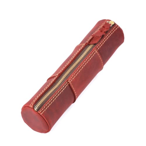 ONDIAN Leder Federmäppchen Leder-Reißverschluss-Stifttasche, handgefertigte Stifttasche, Schreibwaren-Aufbewahrungstasche für Arbeit, Büro (Farbe : Wine red, Size : 20.5x5.2cm) von ONDIAN