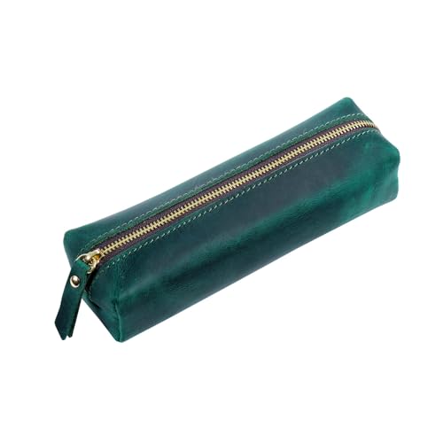 ONDIAN Leder Federmäppchen Leder-Stift-Organizer, Herren-Stiftetui mit Reißverschluss, Federmäppchen für Arbeit, Büro (Farbe : Dark Green, Size : 18x5.5cm) von ONDIAN