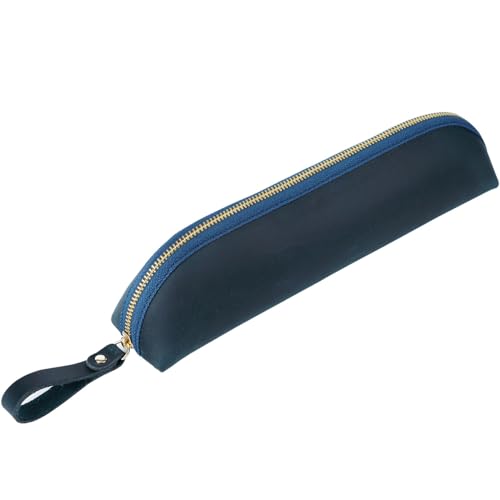 ONDIAN Leder Federmäppchen Stifttasche Stiftetui Leder Bleistift Füllfederhalter Schutzhülle für Arbeit, Büro (Farbe : Blau, Size : 24.5x5x6cm) von ONDIAN