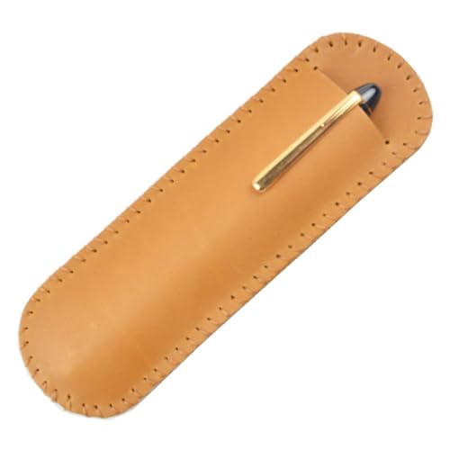 ONDIAN Leder Federmäppchen Vintage Leder Stifteetui Handgefertigte Nähte Aufbewahrungsstiftetui für Arbeit, Büro (Farbe : Camel Colour, Size : 16.6x5.3cm) von ONDIAN