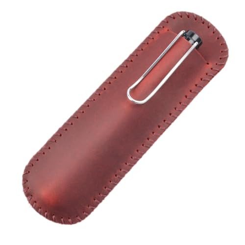 ONDIAN Leder Federmäppchen Vintage Leder Stifteetui Handgefertigte Nähte Aufbewahrungsstiftetui für Arbeit, Büro (Farbe : Wine red, Size : 16.6x5.3cm) von ONDIAN