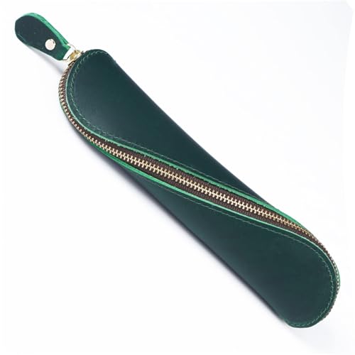 ONDIAN Leder Federmäppchen Vintage Leder Stifttasche College Leder handgefertigt für Arbeit, Büro (Farbe : Dark Green, Size : 20x5cm) von ONDIAN