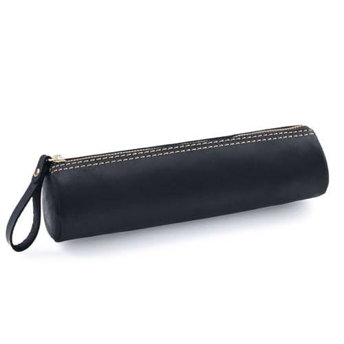 ONDIAN Leder Federmäppchen Vintage Stiftetui aus Leder, Münzgeldbörse, Organizer-Tasche für Arbeit, Büro (Farbe : Black, Size : 20.5x5.2cm) von ONDIAN