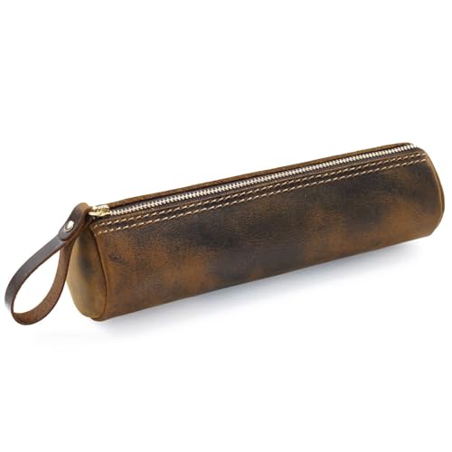 ONDIAN Leder Federmäppchen Vintage Stiftetui aus Leder, Münzgeldbörse, Organizer-Tasche für Arbeit, Büro (Farbe : Braun, Size : 20.5x5.2cm) von ONDIAN